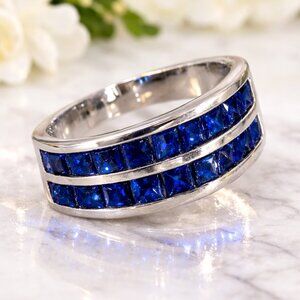 Invisible Set 2 ct Blue Sapphire Ring 925 Sterling Silver Band Size 7.5